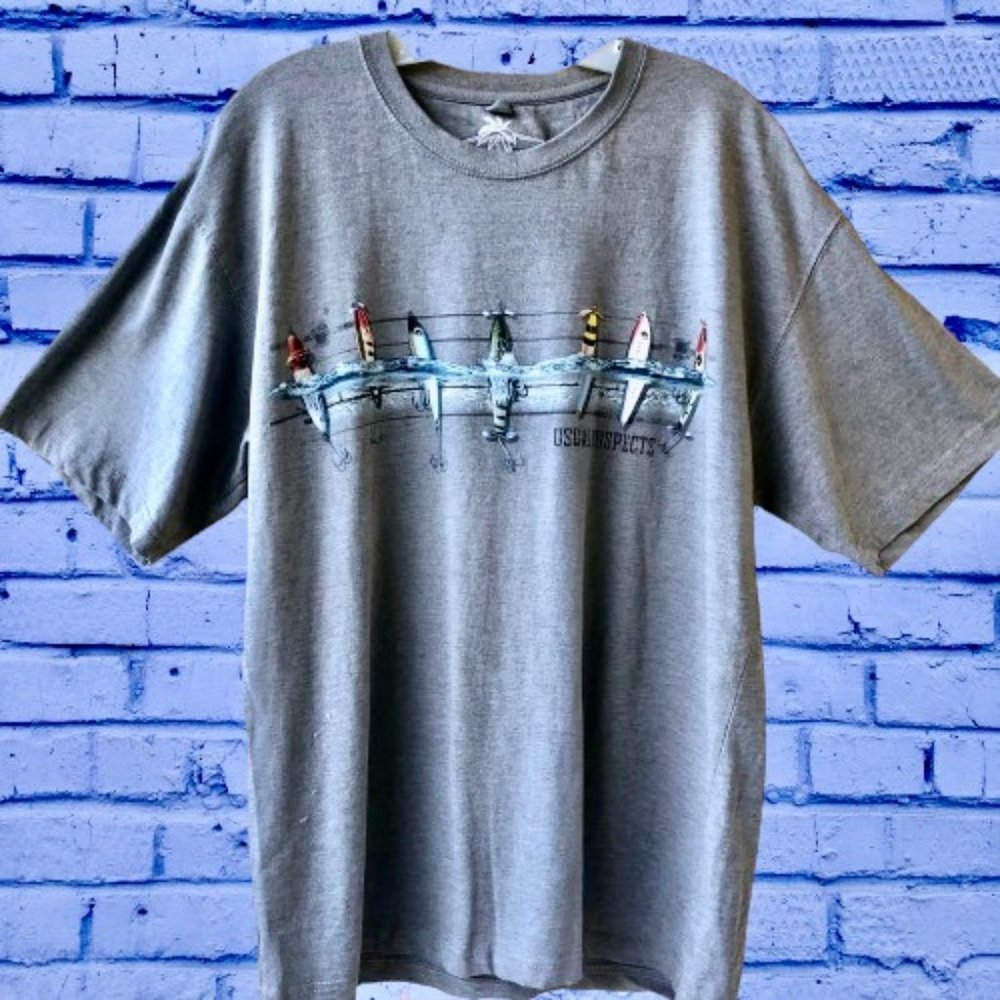 Newport Blue Fishing Lures T Shirt USUAL SUSPECTS Mens Large